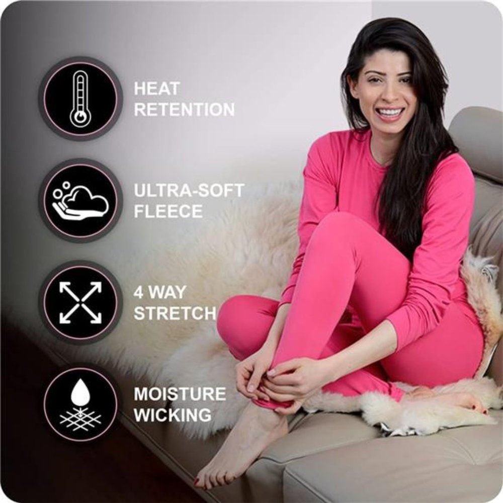 Long Johns Thermal Underwear for Women Fleece Lined Base Layer Pajama Set - Picture 2 of 5